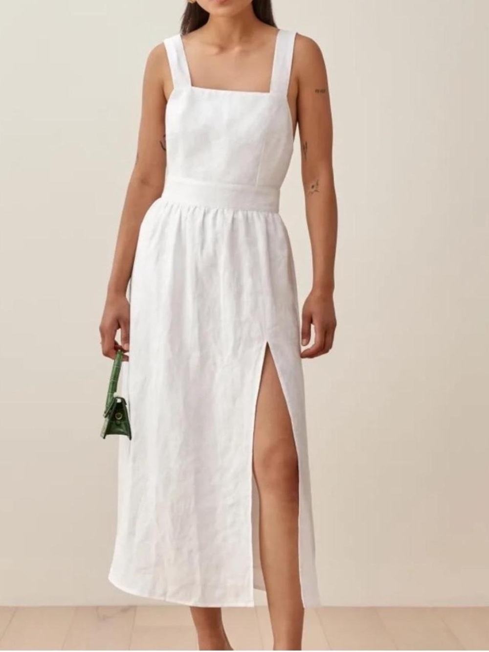 Reformation Elara White 100% Linen Dress